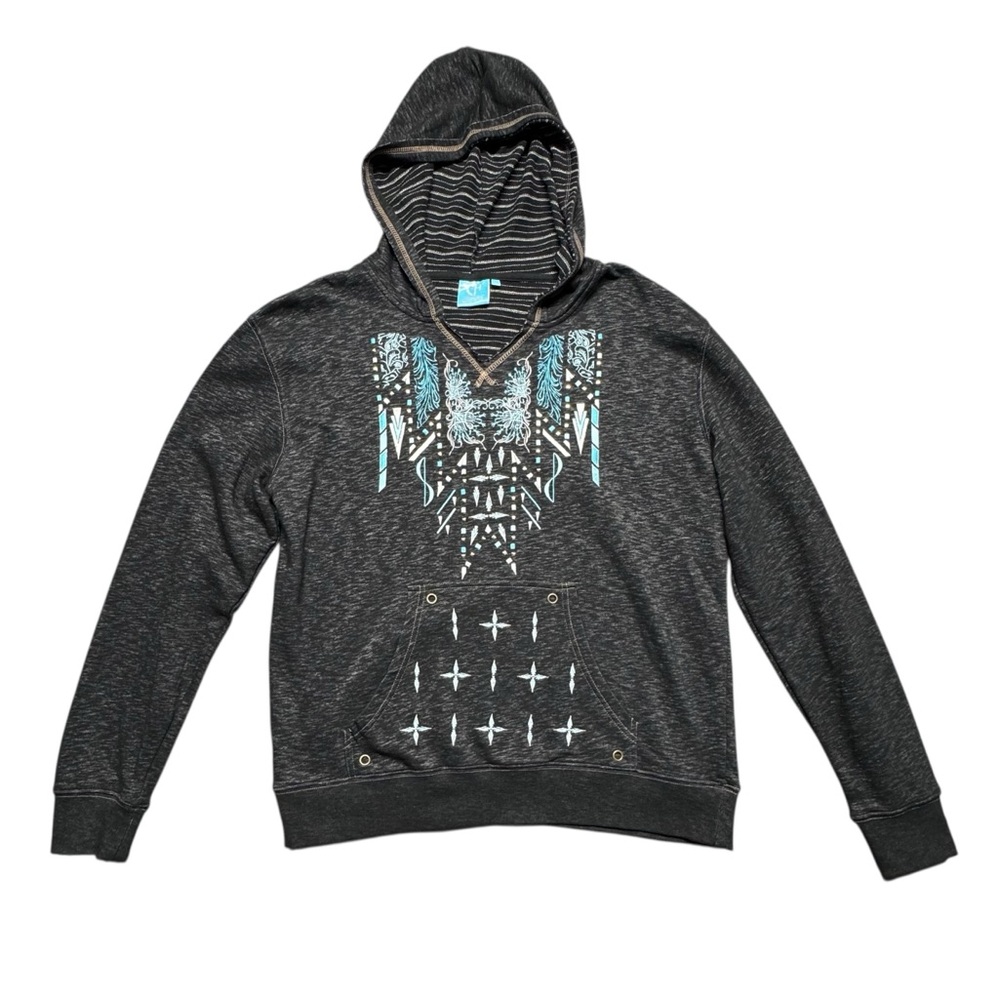 Cowgirl Hardware Embroidered Studded Hoodie‎ Womens XL Western Charcoal Rodeo